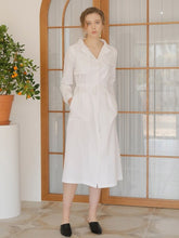 Long-Sleeve Linen Shirt Dress with Drawstring Waist, Flap Detail, and Side Pockets